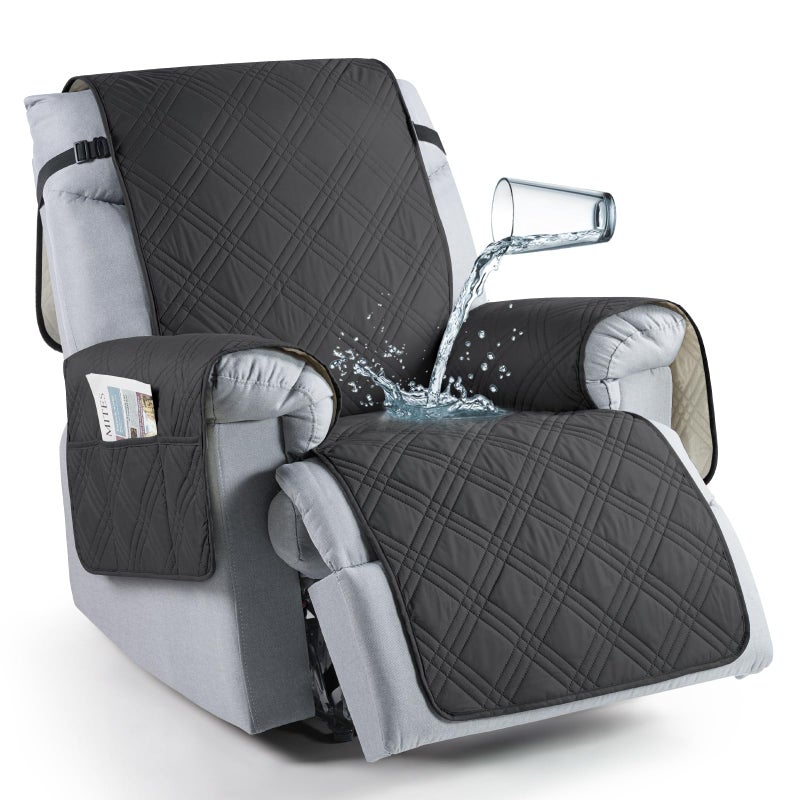 TAOCOCO 100% Waterproof Recliner Chair Cover  Recliner Cover Stay in Place for Recliner Chair with Pocket  Reclining Dog Chair Cover Furniture Protector for Kids  Pets(Recliner Chair  Charcoal Gray) - Image 1